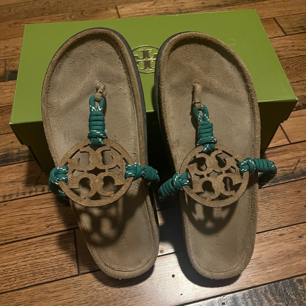 Tory Burch Green Multi Miller Rope Sandals